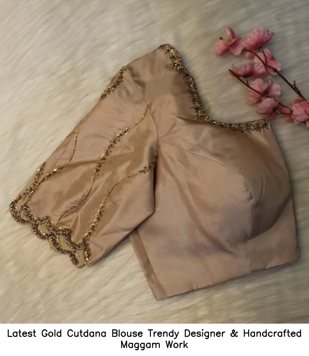 Latest Gold Cutdana Blouse – Trendy Designer & Handcrafted Maggam Work - Image 3