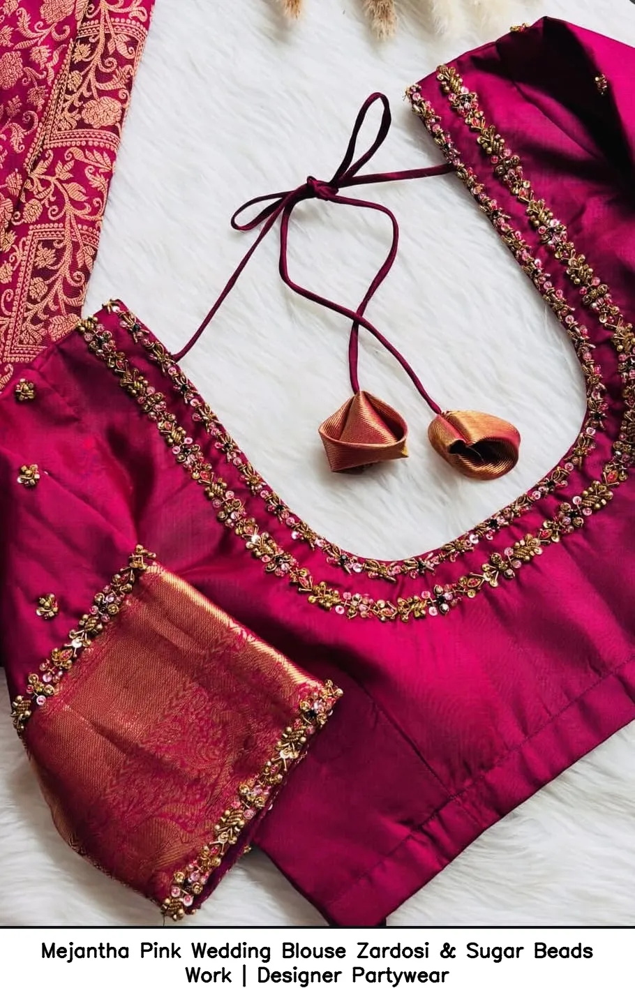 Mejantha Pink Wedding Blouse – Zardosi & Sugar Beads Work | Designer Partywear