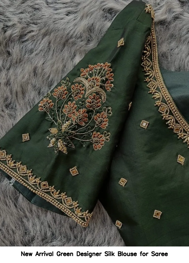 New Arrival Green Designer Silk Blouse for Saree - Image 2