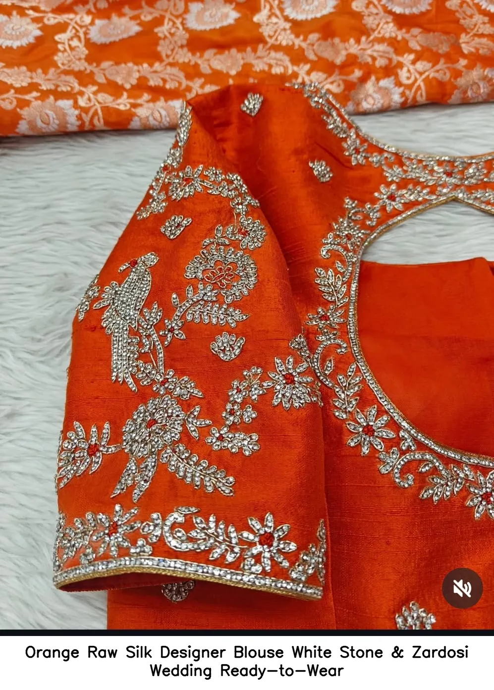 Orange Raw Silk Designer Blouse – White Stone & Zardosi Wedding Ready-to-Wear