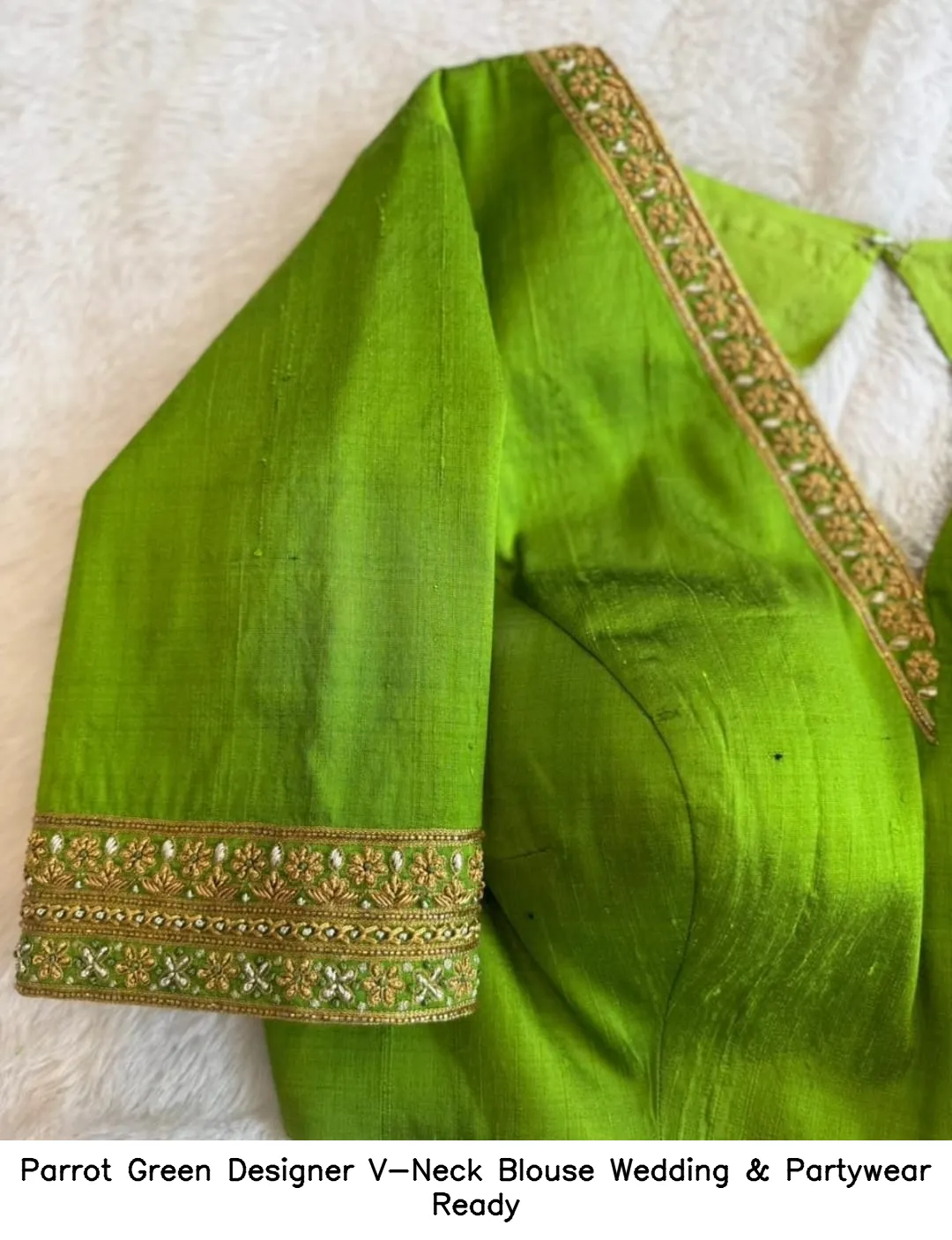Parrot Green Designer V-Neck Blouse – Wedding & Partywear Ready
