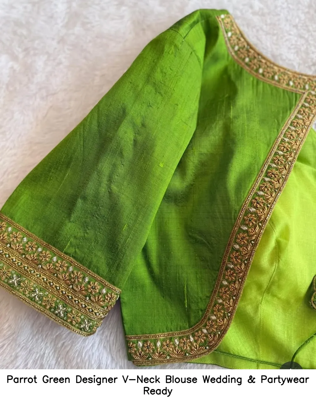 Parrot Green Designer V-Neck Blouse – Wedding & Partywear Ready - Image 4