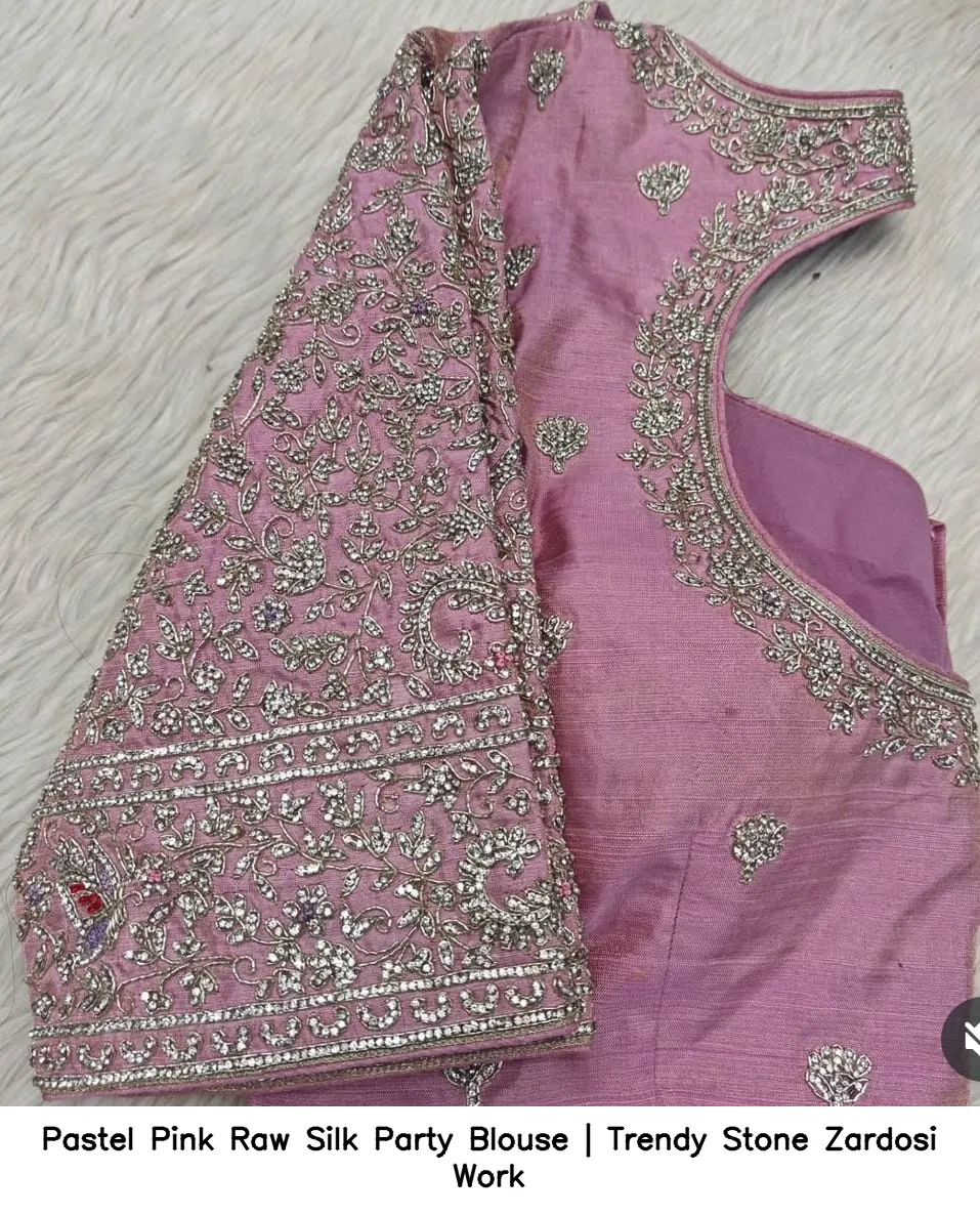 Pastel Pink Raw Silk Party Blouse | Trendy Stone  Zardosi Work