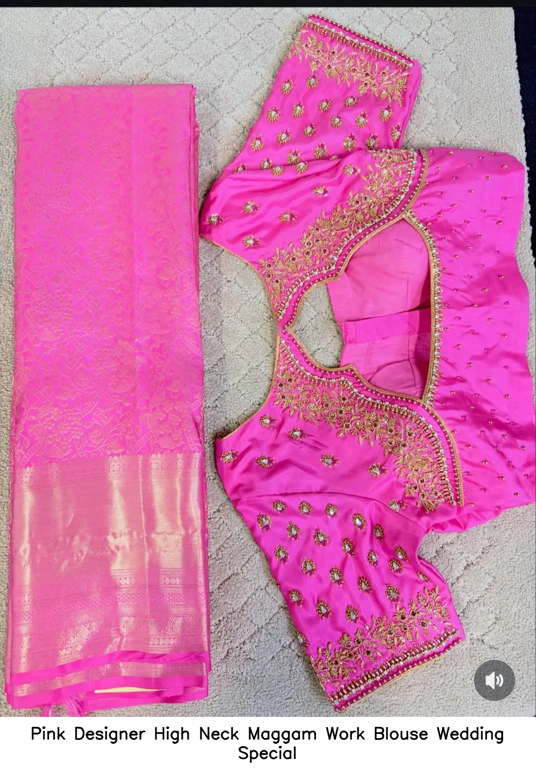 Pink Designer High Neck Maggam Work Blouse – Wedding Special - Image 3