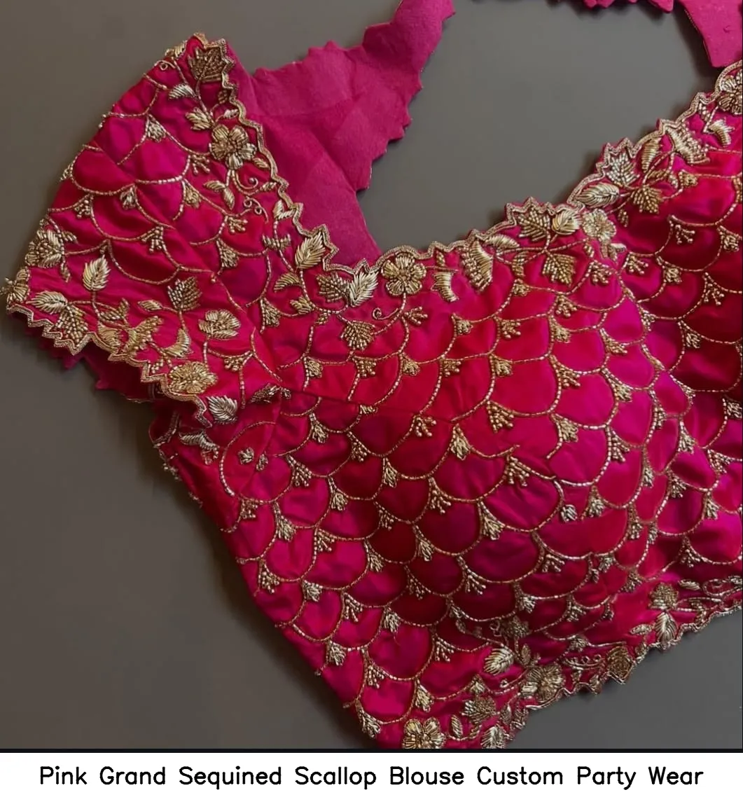 Pink Grand Sequined Scallop Blouse – Custom Party Wear - Image 2