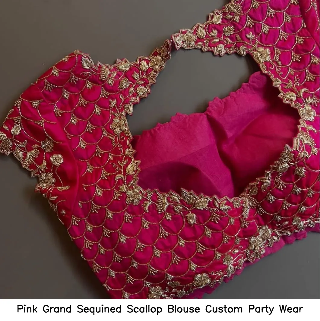 Pink Grand Sequined Scallop Blouse – Custom Party Wear - Image 3