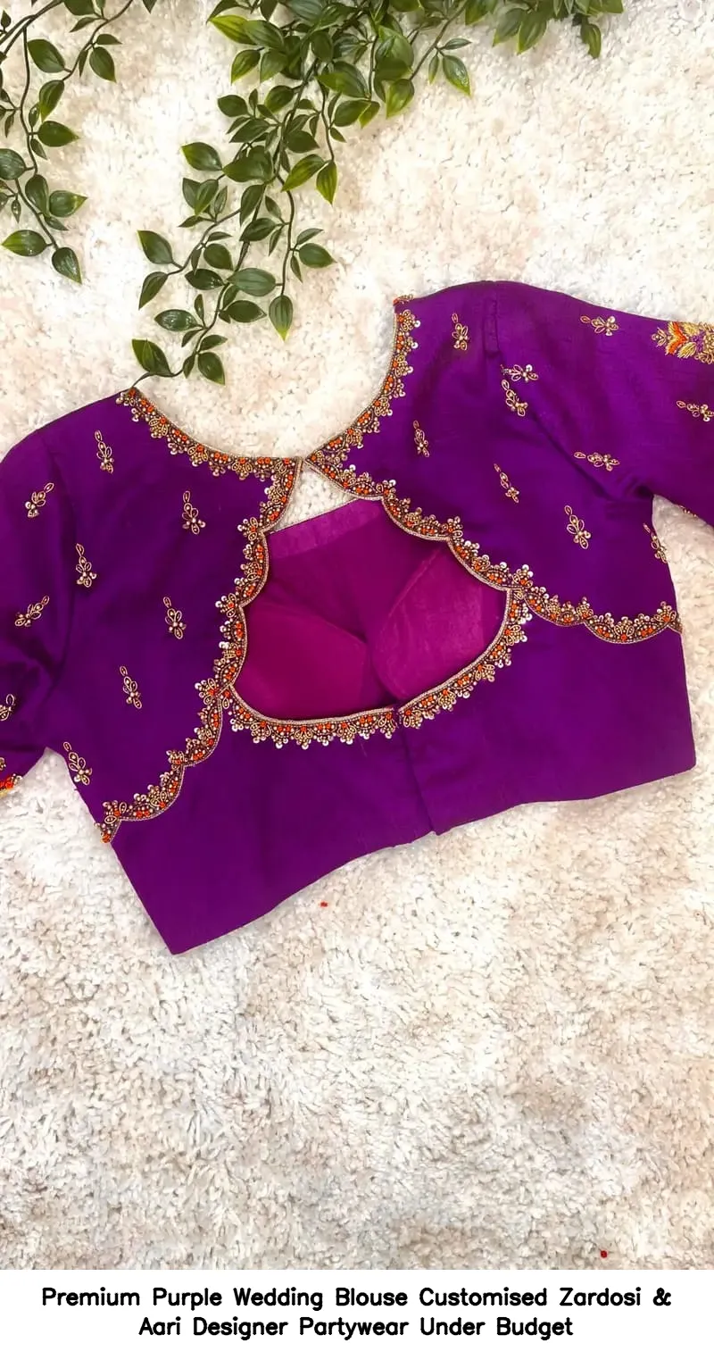 Premium Purple Wedding Blouse – Customised Zardosi & Aari Designer Partywear Under Budget