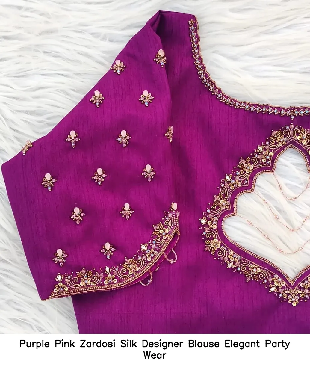Purple Pink Zardosi Silk Designer Blouse – Elegant Party Wear - Image 2