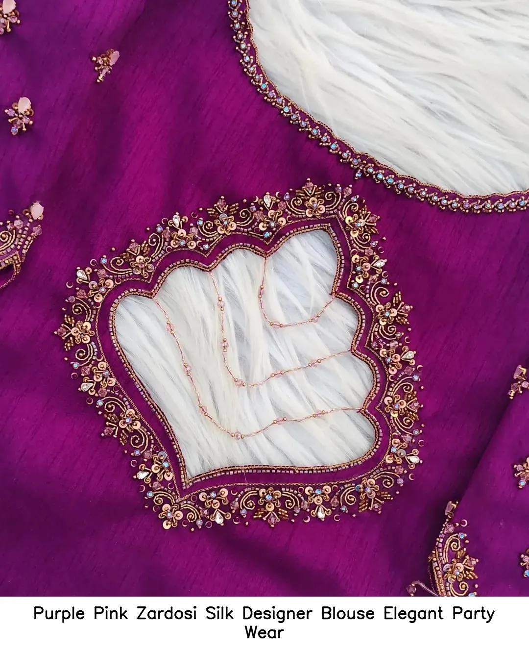 Purple Pink Zardosi Silk Designer Blouse – Elegant Party Wear - Image 3