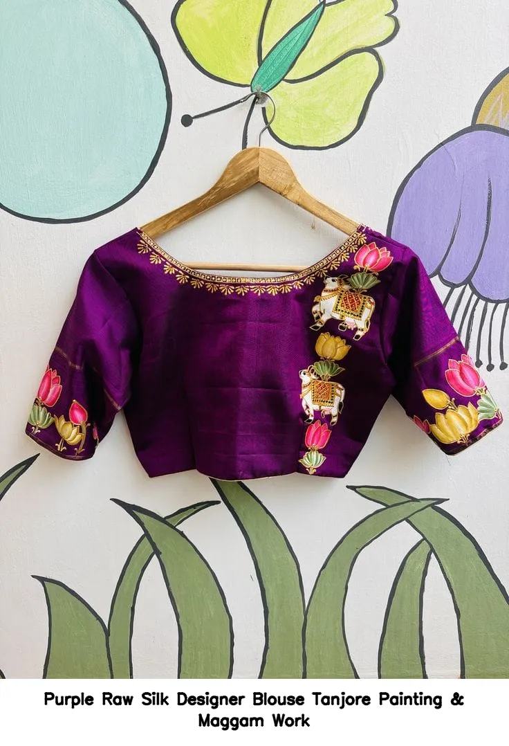 Purple Raw Silk Designer Blouse – Tanjore Painting & Maggam Work