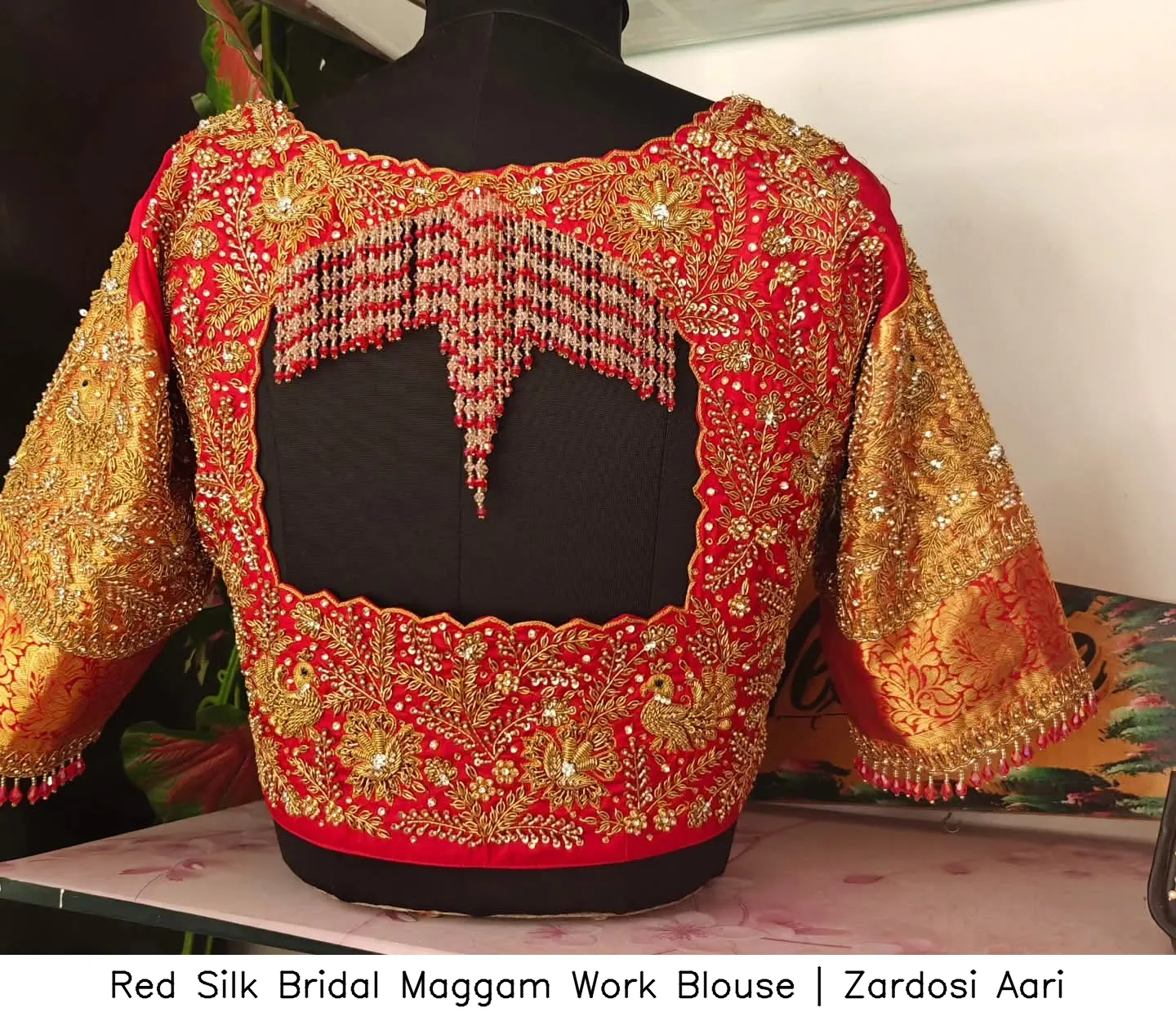 Red Silk Bridal Maggam Work Blouse | Zardosi Aari