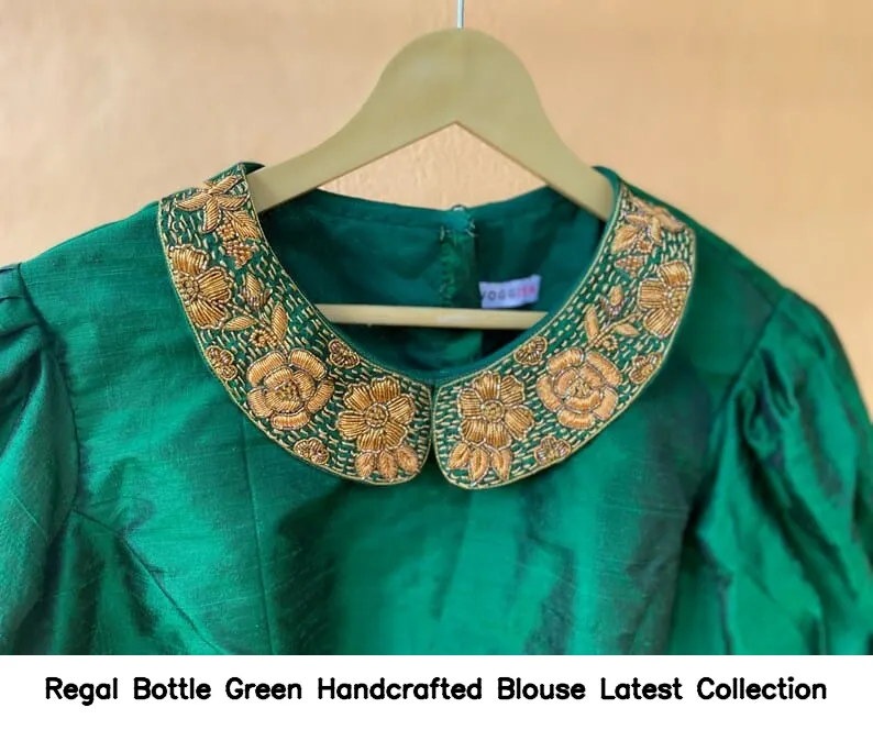 Regal Bottle Green Handcrafted Blouse – Latest Collection