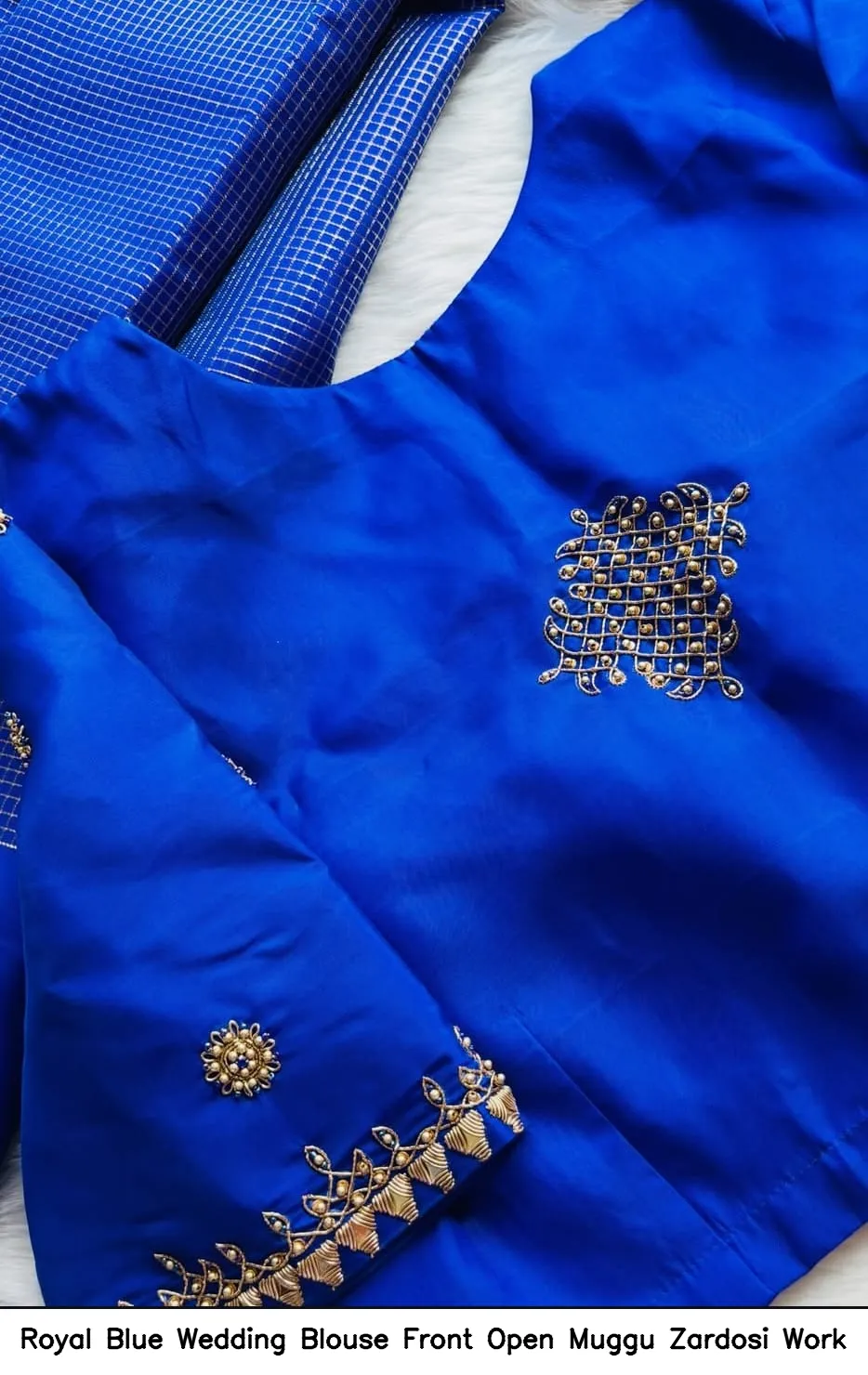 Royal Blue Wedding Blouse – Front Open Muggu Zardosi Work