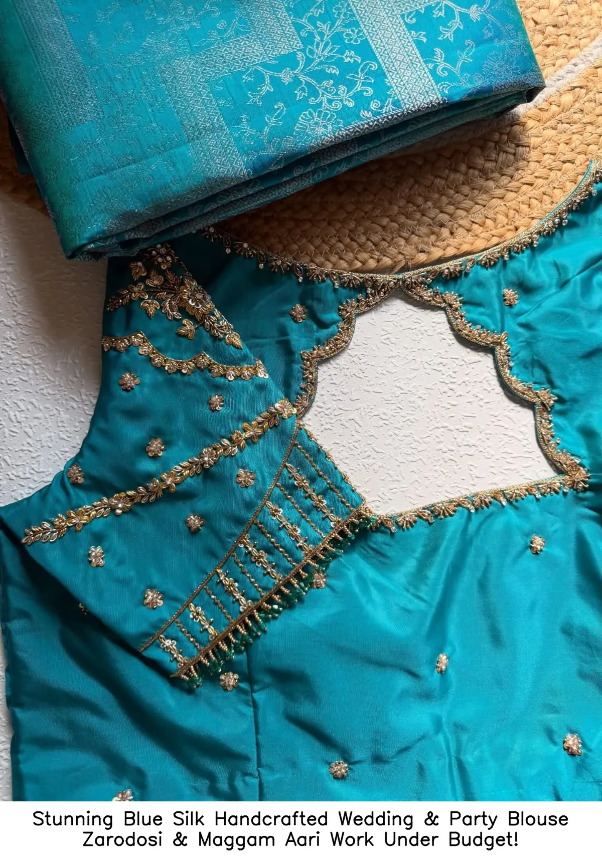 Stunning Blue Silk Handcrafted Wedding & Party Blouse – Zarodosi & Maggam Aari Work Under Budget!