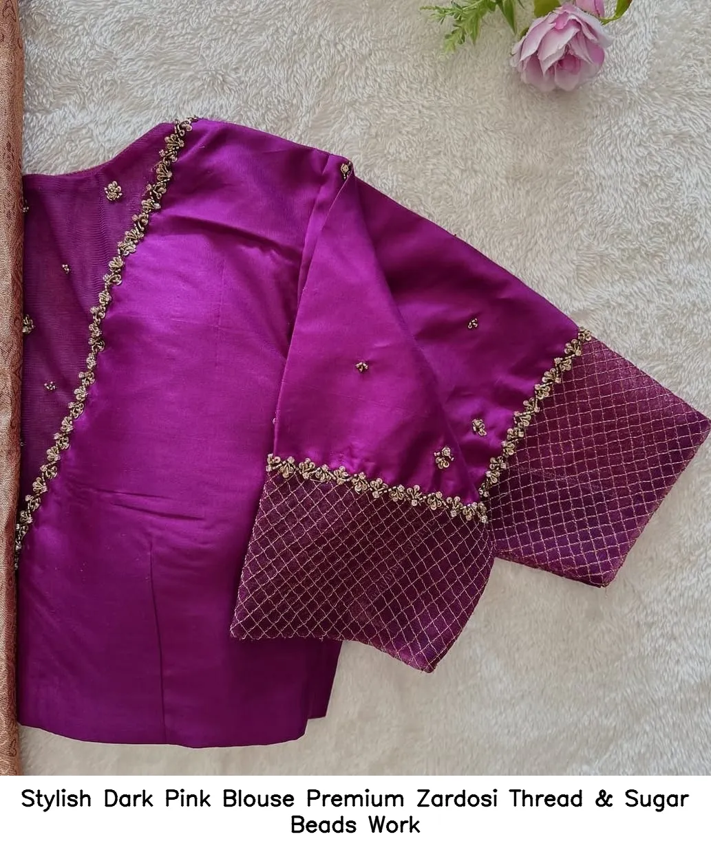 Stylish Dark Pink Blouse – Premium Zardosi Thread & Sugar Beads Work