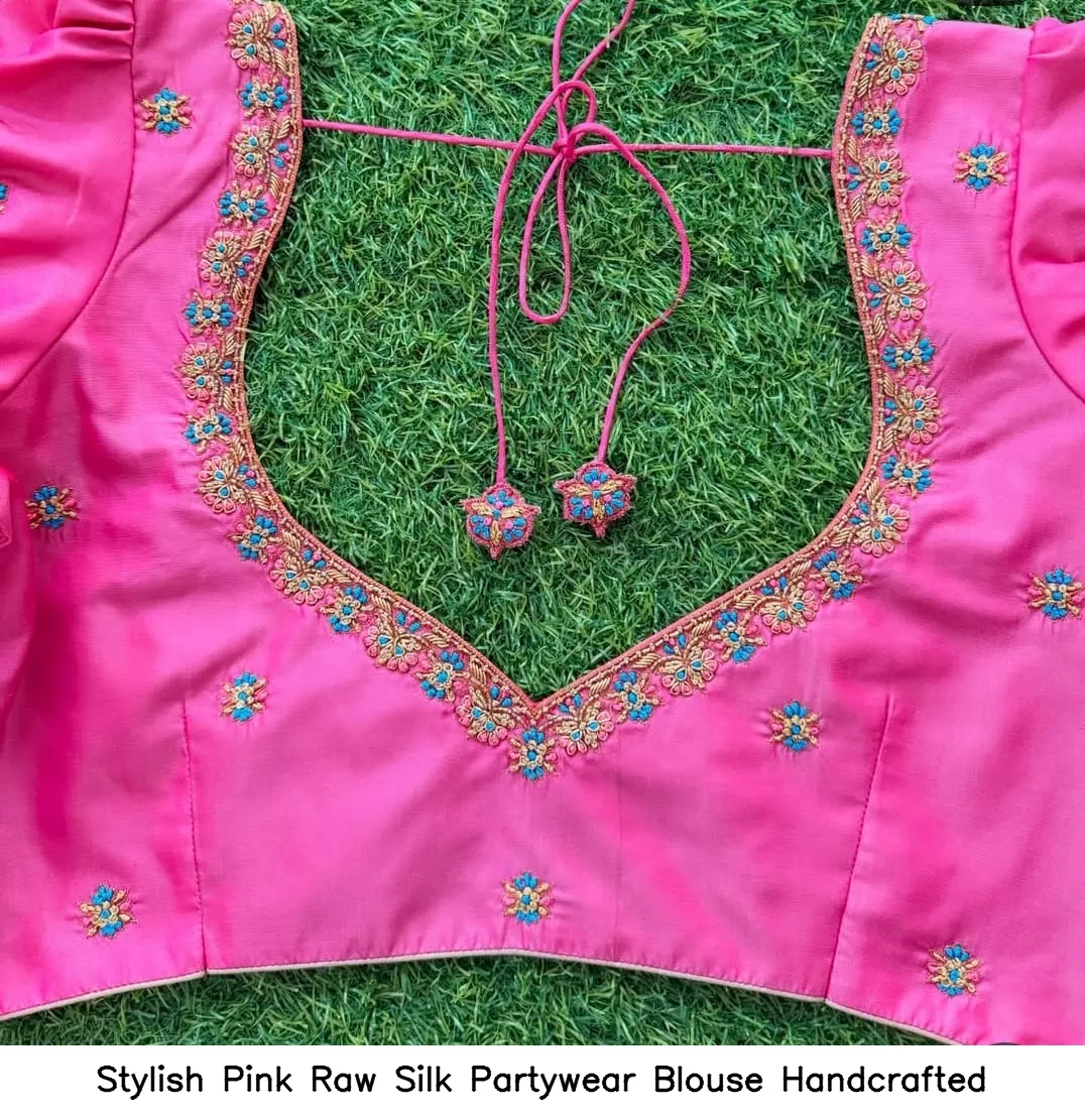 Stylish Pink Raw Silk Partywear Blouse – Handcrafted