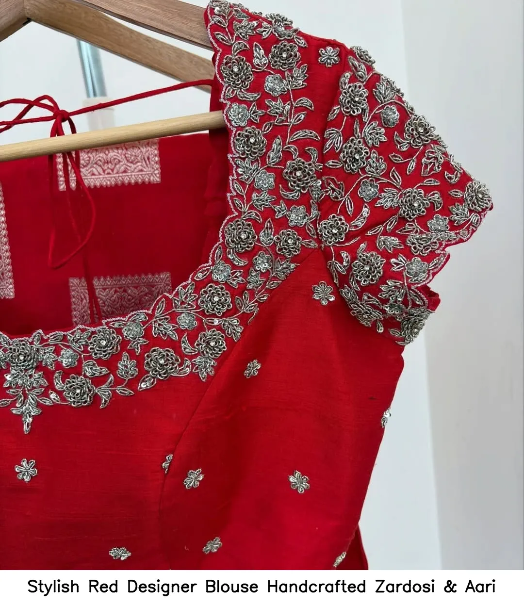 Stylish Red Designer Blouse – Handcrafted Zardosi & Aari