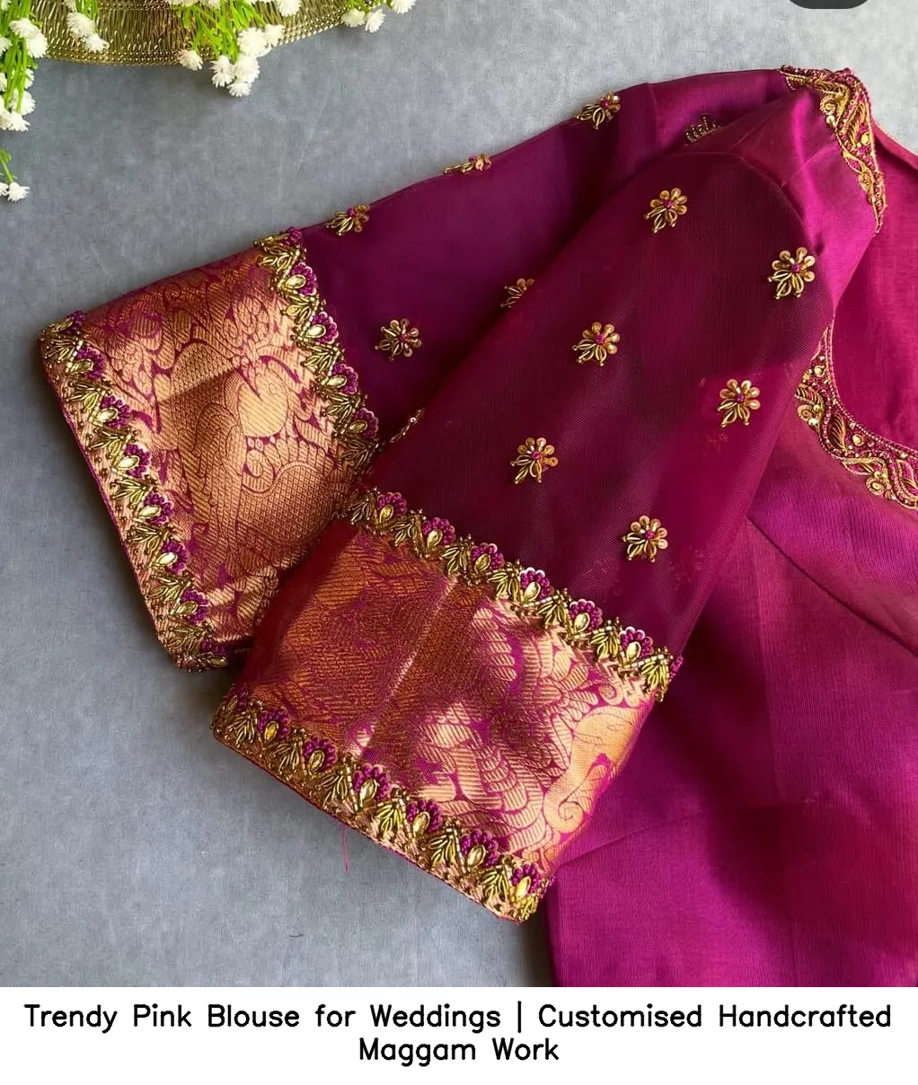 Trendy Pink Blouse for Weddings | Customised Handcrafted Maggam Work - Image 2