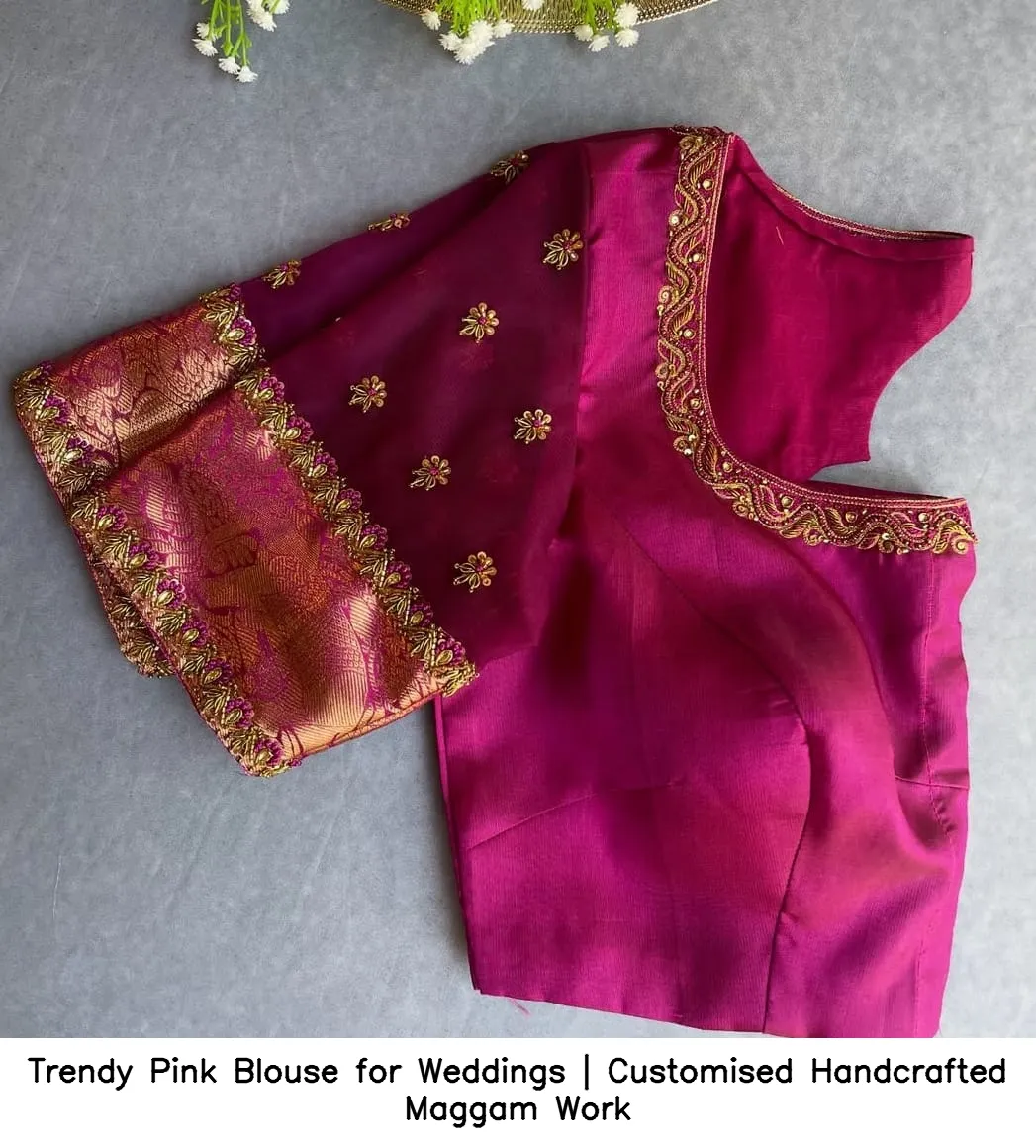 Trendy Pink Blouse for Weddings | Customised Handcrafted Maggam Work - Image 3