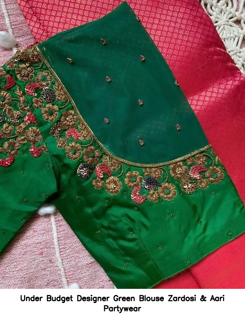 Under Budget Designer Green Blouse – Zardosi & Aari Partywear