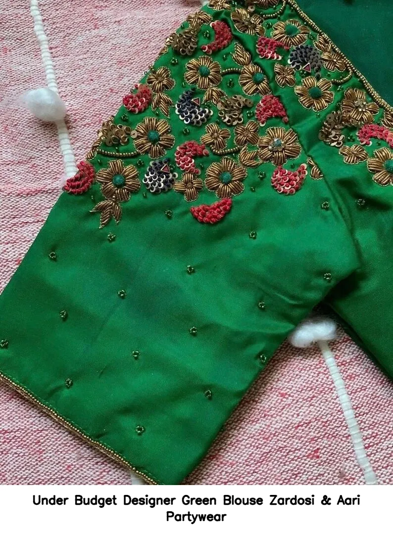 Under Budget Designer Green Blouse – Zardosi & Aari Partywear - Image 2