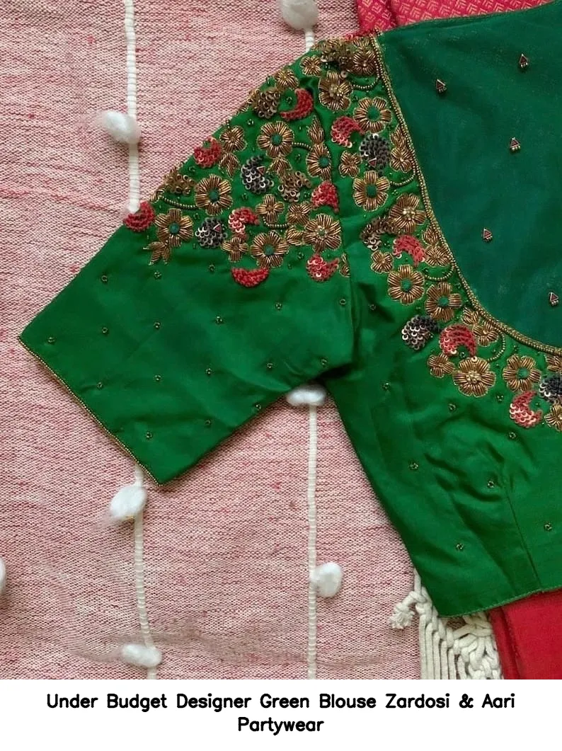 Under Budget Designer Green Blouse – Zardosi & Aari Partywear - Image 3