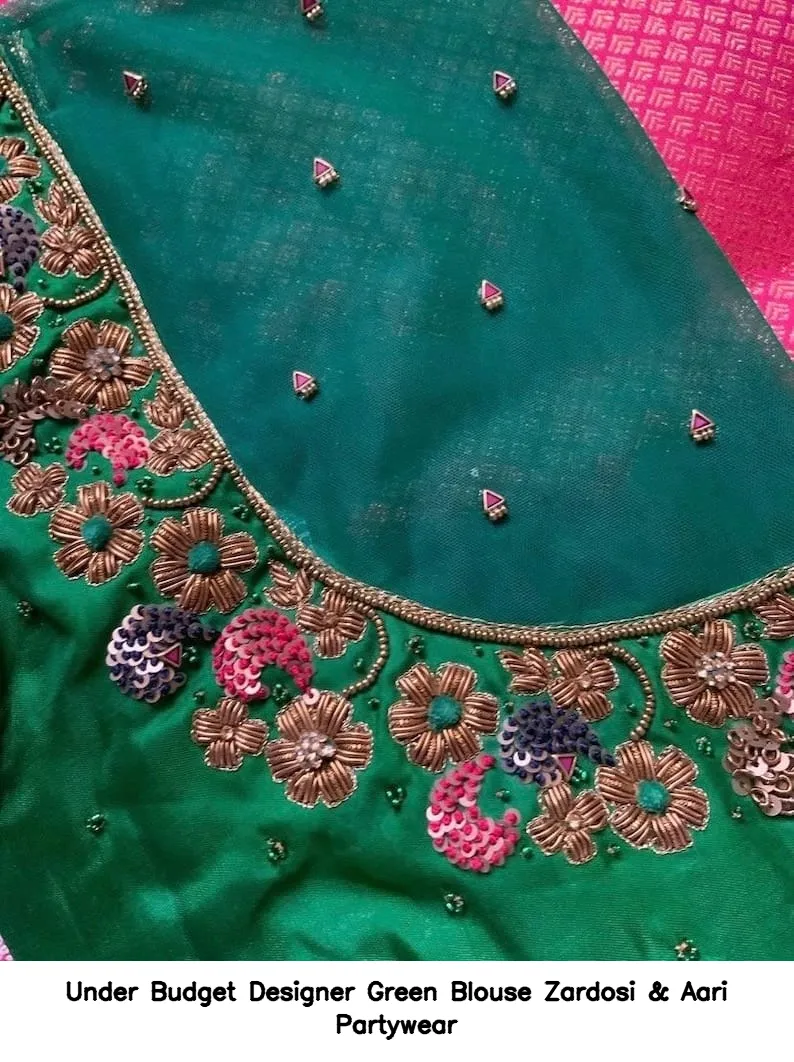 Under Budget Designer Green Blouse – Zardosi & Aari Partywear - Image 6
