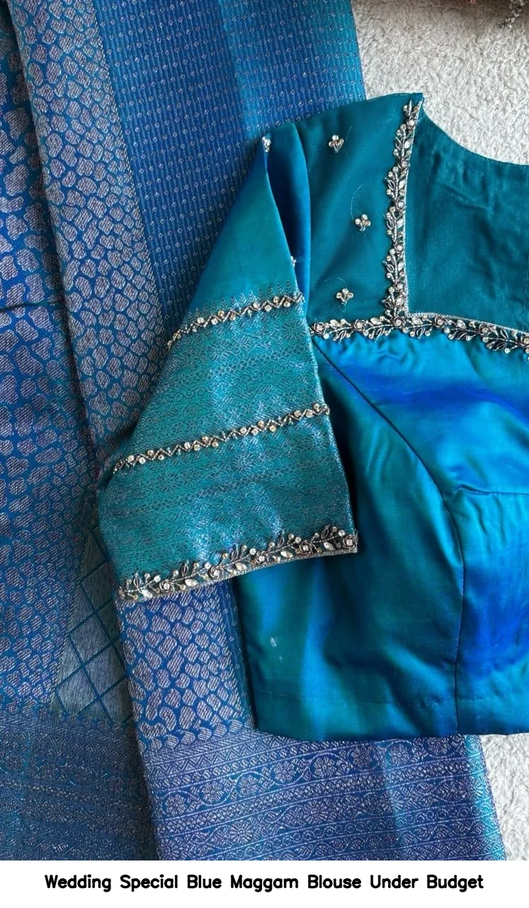 Wedding Special Blue Maggam Blouse Under Budget - Image 3
