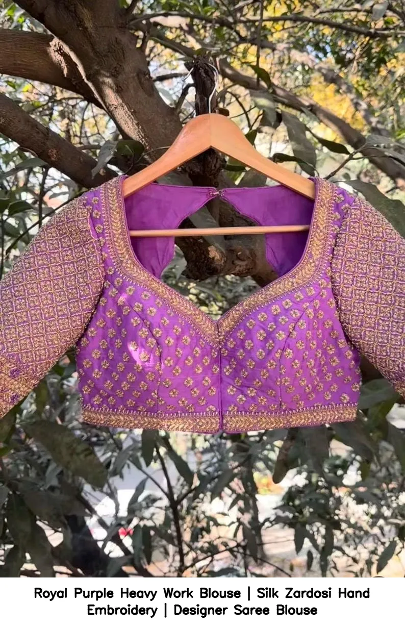 ​Royal Purple Heavy Work Blouse | Silk Zardosi Hand Embroidery | Designer Saree Blouse