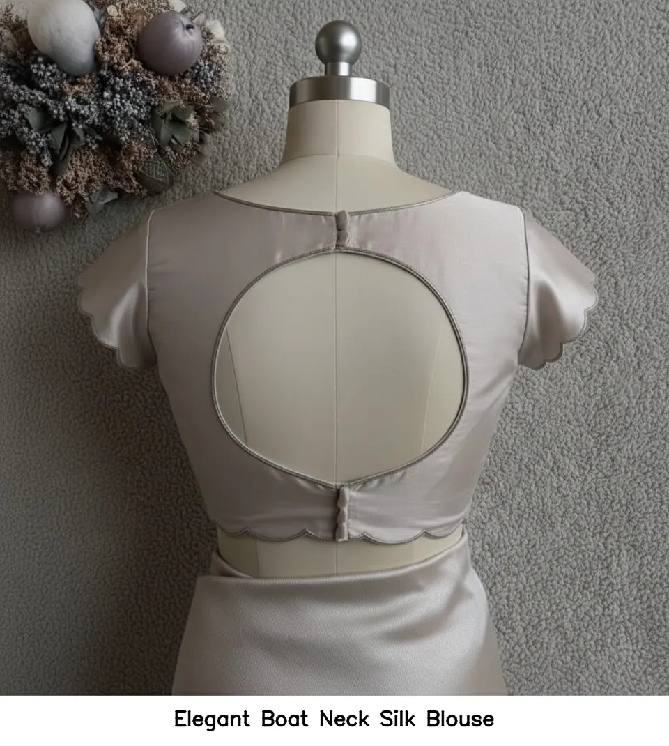 ​​​​Elegant Boat Neck Silk Blouse