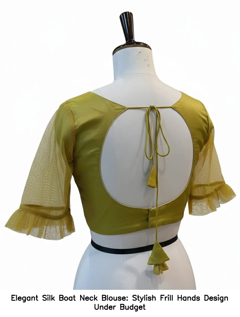 ​​​​Elegant Silk Boat Neck Blouse: Stylish Frill Hands Design Under Budget