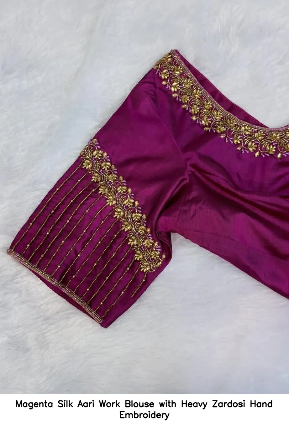 Magenta Silk Aari Work Blouse with Heavy Zardosi Hand Embroidery