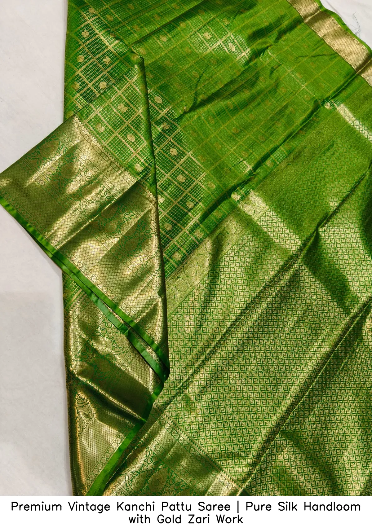 ​Premium Vintage Kanchi Pattu Saree | Pure Silk Handloom with Gold Zari Work
