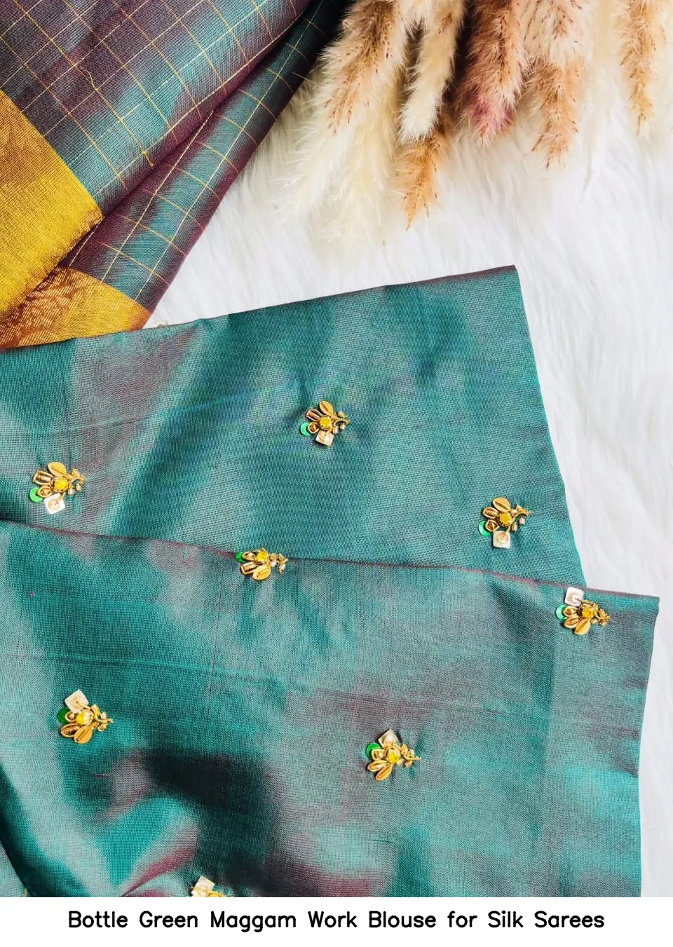 ​​Bottle Green Maggam Work Blouse for Silk Sarees