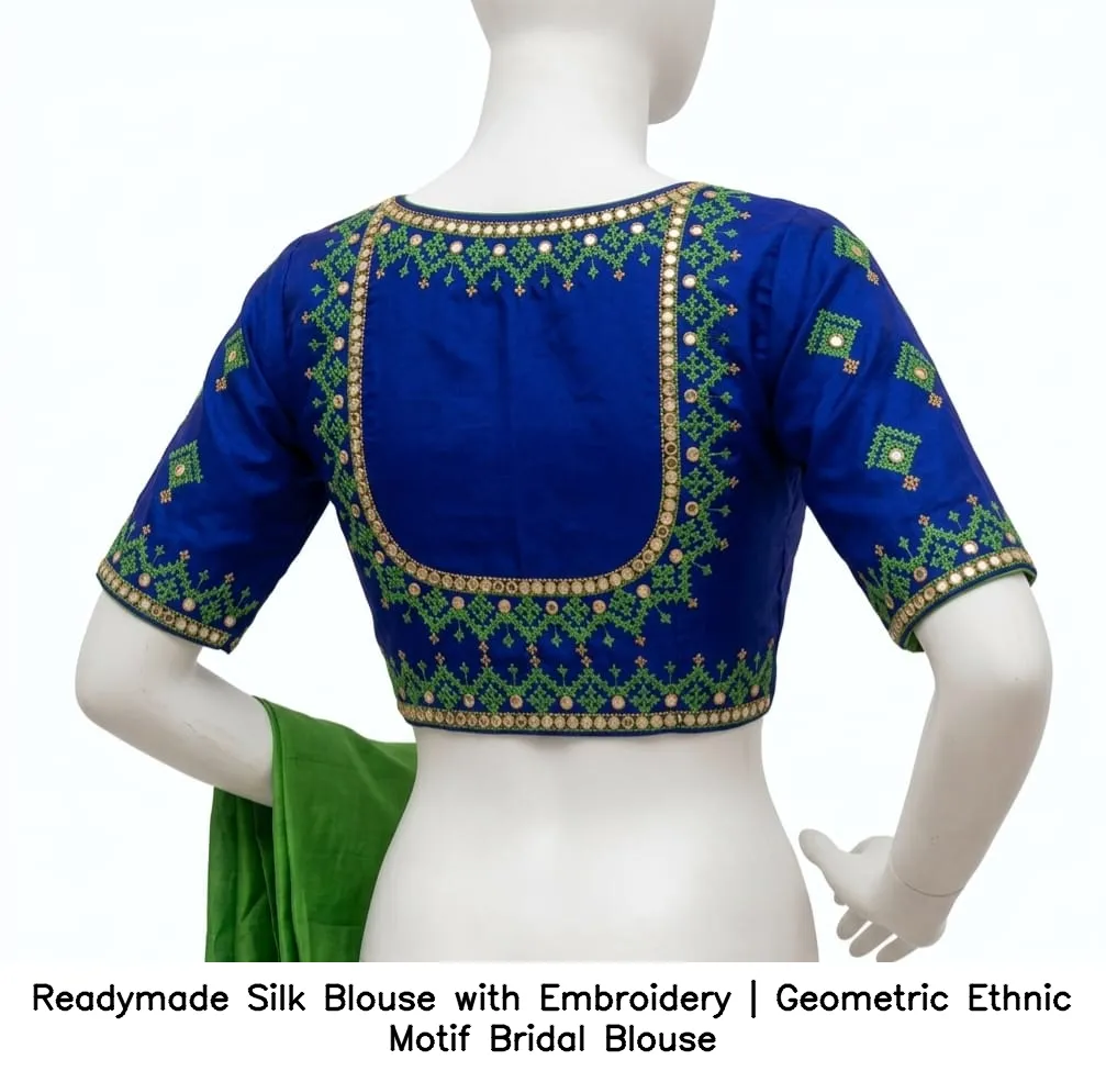 ​​Readymade Silk Blouse with Embroidery | Geometric Ethnic Motif Bridal Blouse
