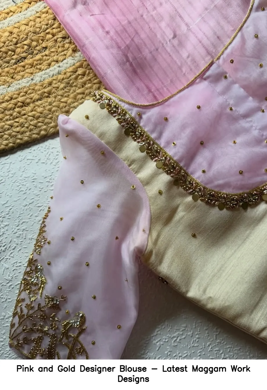 ​​​Pink and Gold Designer Blouse - Latest Maggam Work Designs