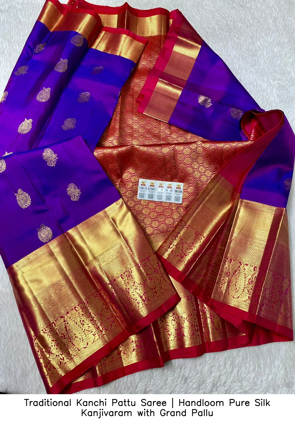​​​Traditional Kanchi Pattu Saree | Handloom Pure Silk Kanjivaram with Grand Pallu