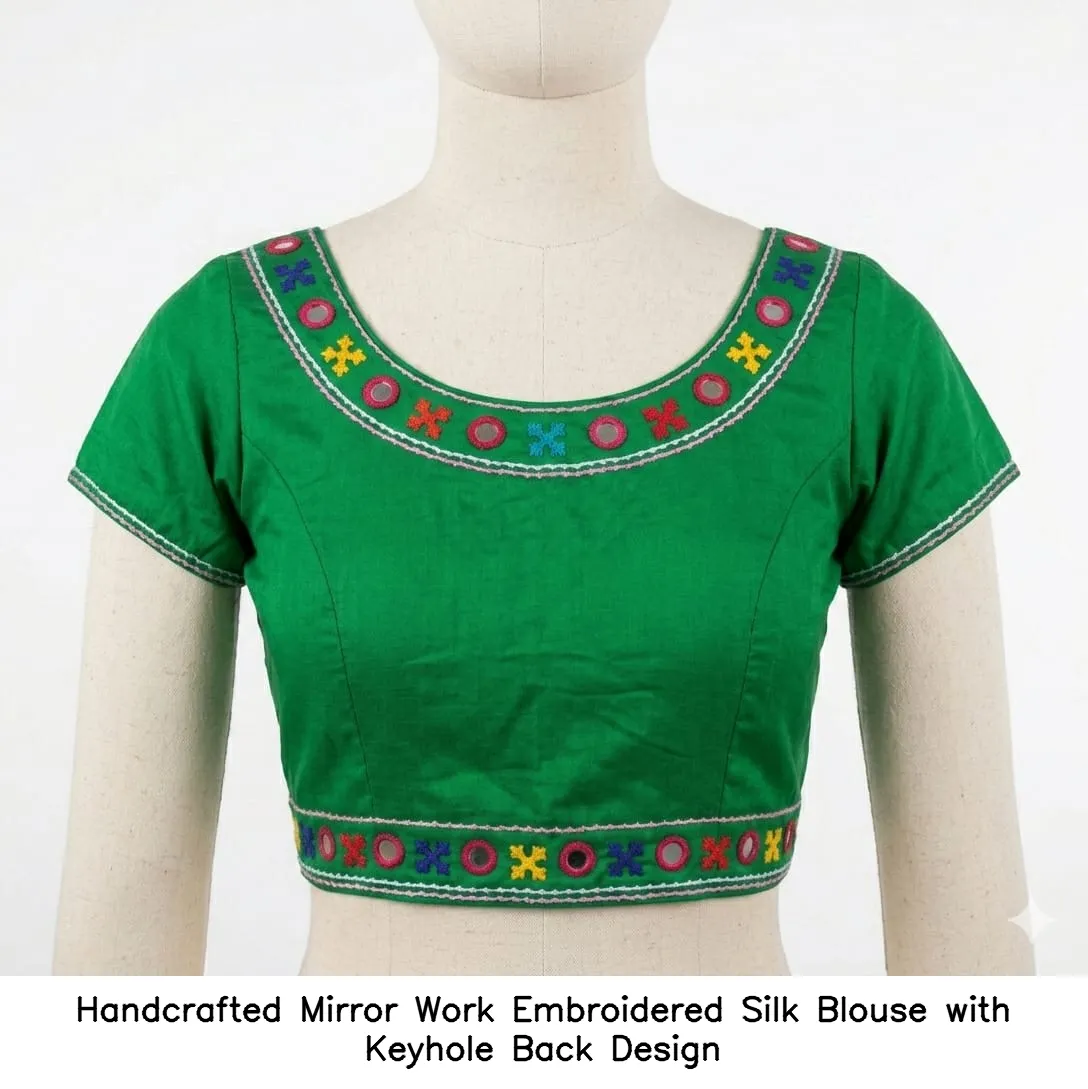​​​​​​Handcrafted Mirror Work Embroidered Silk Blouse with Keyhole Back Design