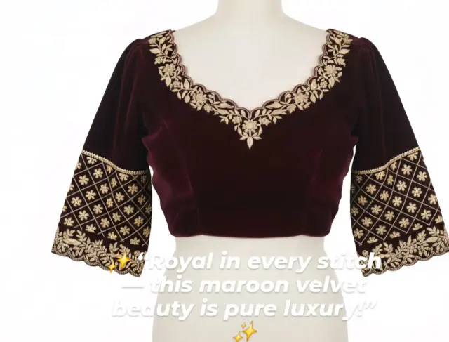 Turn heads with our Maroon Velvet Maggam Work Blouse, a true symbol of grace and grandeur. 🌹
Crafted with rich velvet fabric and detailed maggam handwork, this design brings out the perfect festive and bridal charm.

🪡 Fabric: Premium Velvet
🎨 Work: Intricate Maggam Embroidery
📦 Dispatch: 4 days
💰 Price: DM for details
📏 Custom colors & sizes available

Follow 👉 @sm_bridalworks for more royal and handcrafted blouse inspirations 💕

#MaroonVelvetBlouse #DesignerMaggamWork #BridalBlouse #VelvetElegance #SMBridalworks #RoyalLook #LuxuryBlouse #AariWork #ZardosiWork #HandcraftedBlouse #BridalWear #TraditionalOutfit #CustomBlouseDesign #EthnicLuxury #VelvetVibes